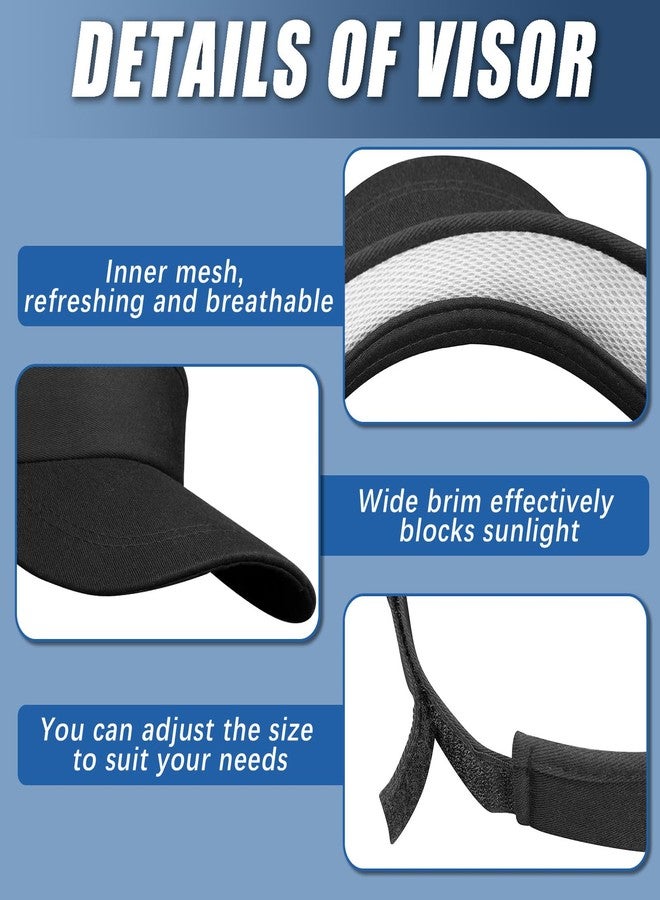 DASSNANE 4 PCS Black Adjustable Sport Sun Visor Hats for Women and Men,Empty Top Hat Bulk Solid Color Blank for Beach, Tennis Baseball,Golf Cap for Summer Outdoor Anti Ultraviolet - Image 3